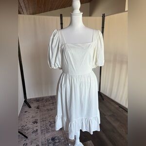 Elegant White Puff Sleeve Dress